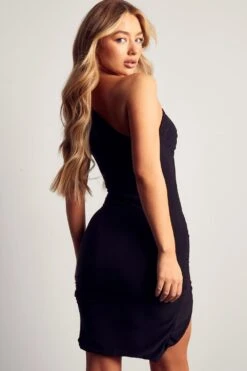 Double Layer Twist Ruched Midi Dress -Ladies Clothing Shop black double layer twist ruched midi dress 2