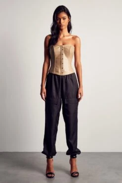 Elastic Drawstring Detail Cargo Pant -Ladies Clothing Shop black elastic drawstring detail cargo pant 3