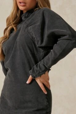 Extreme Puff Sleeve Denim Dress -Ladies Clothing Shop black extreme puff sleeve denim dress 4