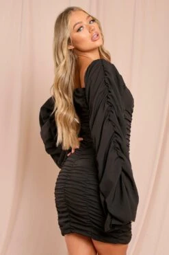 Extreme Ruched Bodycon Mini Dress -Ladies Clothing Shop black extreme ruched bodycon mini dress 3