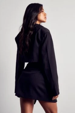 Extreme Shoulder Pad Cropped Blazer Co-ord -Ladies Clothing Shop black extreme shoulder pad cropped blazer co ord 1 2