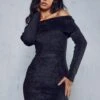 Eyelash Knit Bardot Mini Dress -Ladies Clothing Shop black eyelash knit bardot mini dress