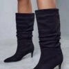 Faux Suede Mid Heel Ankle Boot -Ladies Clothing Shop black faux suede mid heel ankle boot