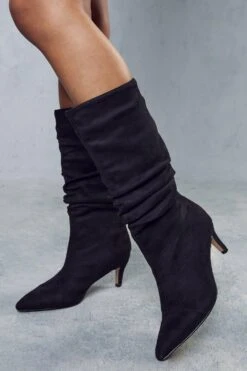 Faux Suede Mid Heel Ankle Boot -Ladies Clothing Shop black faux suede mid heel ankle boot 2