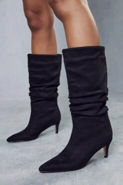 Faux Suede Mid Heel Ankle Boot