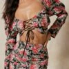 Floral Lace Up Crop Top Skirt Co-ord -Ladies Clothing Shop black floral lace up crop top skirt co ord