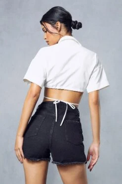 Frayed Hem Distressed Denim Shorts -Ladies Clothing Shop black frayed hem distressed denim shorts 2