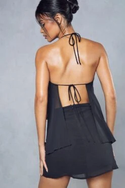 Georgette Open Tie Back Halterneck Cami & Skirt Co Ord -Ladies Clothing Shop black georgette open tie back halterneck cami skirt co ord 1 2