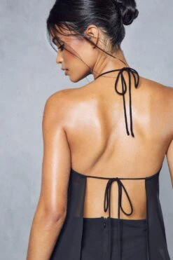 Georgette Open Tie Back Halterneck Cami & Skirt Co Ord -Ladies Clothing Shop black georgette open tie back halterneck cami skirt co ord 1 5