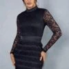 High Neck Lace Fringe Dress -Ladies Clothing Shop black high neck lace fringe dress