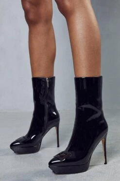 High Shine Buckle Detail Ankle Boot -Ladies Clothing Shop black high shine buckle detail ankle boot 2