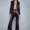 High Shine Sequin Flared Trousers -Ladies Clothing Shop black high shine sequin flared trousers