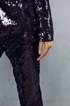 High Shine Sequin Flared Trousers -Ladies Clothing Shop black high shine sequin flared trousers 4