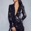 High Shine Sequin Tailored Blazer -Ladies Clothing Shop black high shine sequin tailored blazer