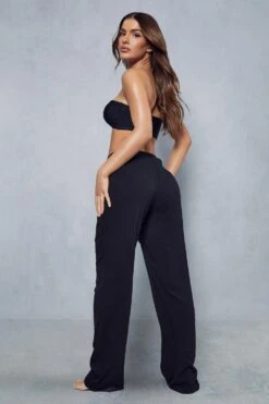 Knot Front Linen Look Beach Trousers -Ladies Clothing Shop black knot front linen look beach trousers 1 2