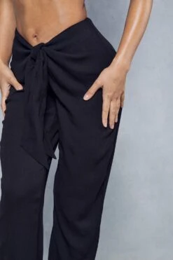 Knot Front Linen Look Beach Trousers -Ladies Clothing Shop black knot front linen look beach trousers 1 5