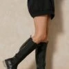 Leather Look Clear Sole Knee High Boots -Ladies Clothing Shop black leather look clear sole knee high boots