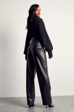 Leather Look High Waist Straight Leg Trouser -Ladies Clothing Shop black leather look high waist straight leg trouser 2