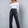 Leather Look High Waisted Straight Leg Trousers -Ladies Clothing Shop black leather look high waisted straight leg trousers