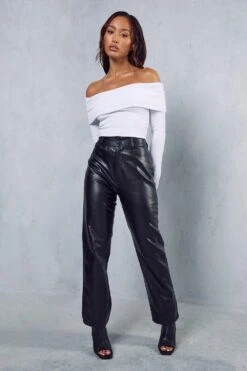 Leather Look High Waisted Straight Leg Trousers