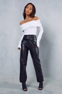 Leather Look High Waisted Straight Leg Trousers -Ladies Clothing Shop black leather look high waisted straight leg trousers 3
