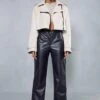 Leather Look Pintuck Straight Leg Trouser -Ladies Clothing Shop black leather look pintuck straight leg trouser