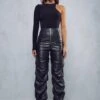 Leather Look Ruched Leg Trousers -Ladies Clothing Shop black leather look ruched leg trousers