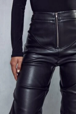 Leather Look Ruched Leg Trousers -Ladies Clothing Shop black leather look ruched leg trousers 4