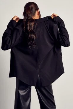 Leather Look Shoulder Detail Blazer -Ladies Clothing Shop black leather look shoulder detail blazer 2