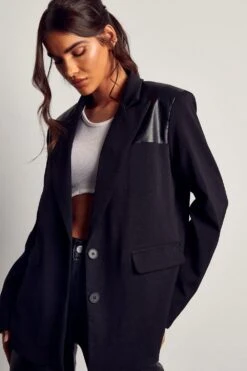 Leather Look Shoulder Detail Blazer