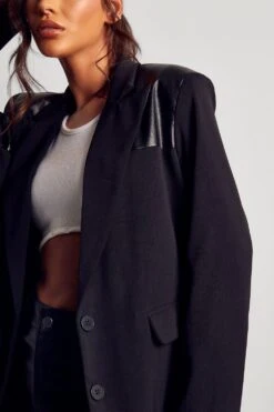 Leather Look Shoulder Detail Blazer -Ladies Clothing Shop black leather look shoulder detail blazer 5