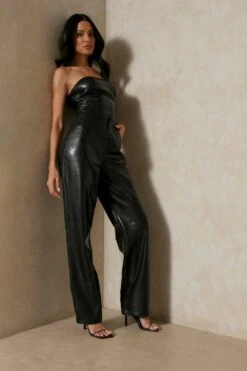 Leather Look Snake Print Trouser -Ladies Clothing Shop black leather look snake print trouser 1 3
