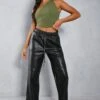 Leather Look Straight Leg Jogger Trouser -Ladies Clothing Shop black leather look straight leg jogger trouser