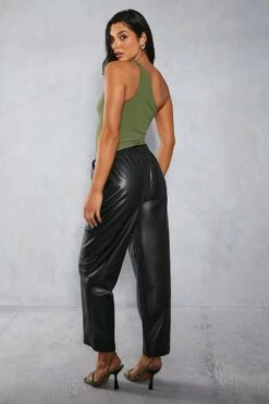 Leather Look Straight Leg Jogger Trouser 9 Leather Look Straight Leg Jogger Trouser -Ladies Clothing Shop black leather look straight leg jogger trouser 2