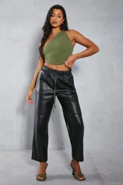 Leather Look Straight Leg Jogger Trouser