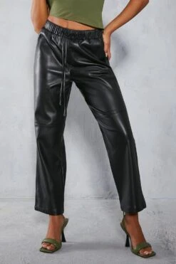 Leather Look Straight Leg Jogger Trouser 10 Leather Look Straight Leg Jogger Trouser -Ladies Clothing Shop black leather look straight leg jogger trouser 3