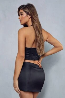 Lexi Wood Satin Seam Detail Mini Skirt -Ladies Clothing Shop black lexi wood satin seam detail mini skirt 3