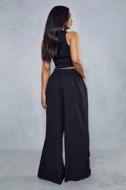 Linen Look Extreme Wide Leg Trouser -Ladies Clothing Shop black linen look extreme wide leg trouser 2