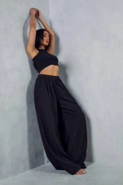 Linen Look Extreme Wide Leg Trouser -Ladies Clothing Shop black linen look extreme wide leg trouser 3