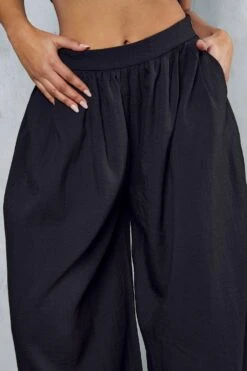 Linen Look Extreme Wide Leg Trouser -Ladies Clothing Shop black linen look extreme wide leg trouser 4