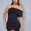 Linen Look One Shoulder Ruched Dress -Ladies Clothing Shop black linen look one shoulder ruched dress