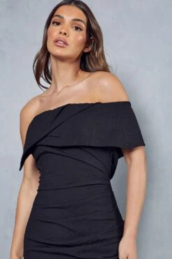 Linen Look One Shoulder Ruched Dress -Ladies Clothing Shop black linen look one shoulder ruched dress 5