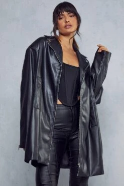 Longline Biker Jacket -Ladies Clothing Shop black longline biker jacket 4