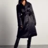 Longline Padded Belted Coat -Ladies Clothing Shop black longline padded belted coat