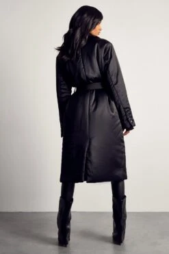 Longline Padded Belted Coat -Ladies Clothing Shop black longline padded belted coat 2