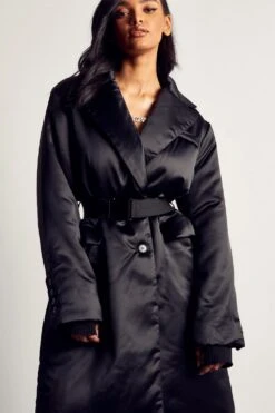 Longline Padded Belted Coat -Ladies Clothing Shop black longline padded belted coat 4