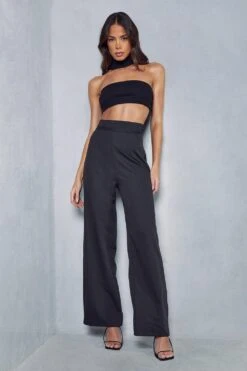 Luxe Twill Wrap Waist Wide Leg Trouser