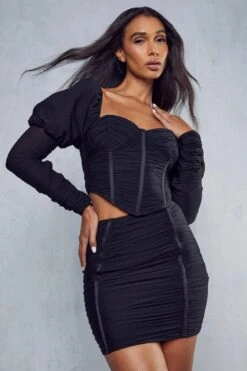 Mesh Ruched Mini Skirt -Ladies Clothing Shop black mesh ruched mini skirt 4