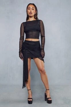 Mesh Top & Wrap Tie Skirt Co-ord -Ladies Clothing Shop black mesh top wrap tie skirt co ord 3