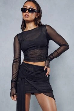 Mesh Top & Wrap Tie Skirt Co-ord -Ladies Clothing Shop black mesh top wrap tie skirt co ord 4